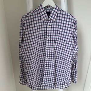 Tailorbyrd Men’s Plaid White Pink and Blue Long Sleeve Dress Shirt Size Large